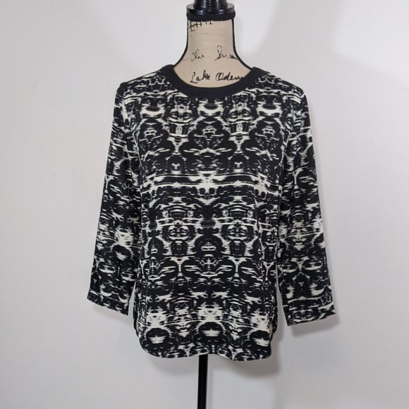 J. CREW Blurred Ikat 3/4 Sleeve Top Blouse sz 2 - Picture 2 of 10